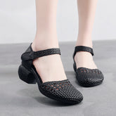 Women's Toe Breathable Chunky Fashion Woven Hollowed Heels